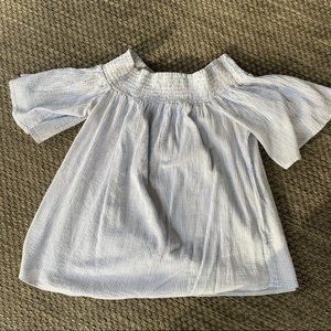 Blue and white striped optional off the shoulder top